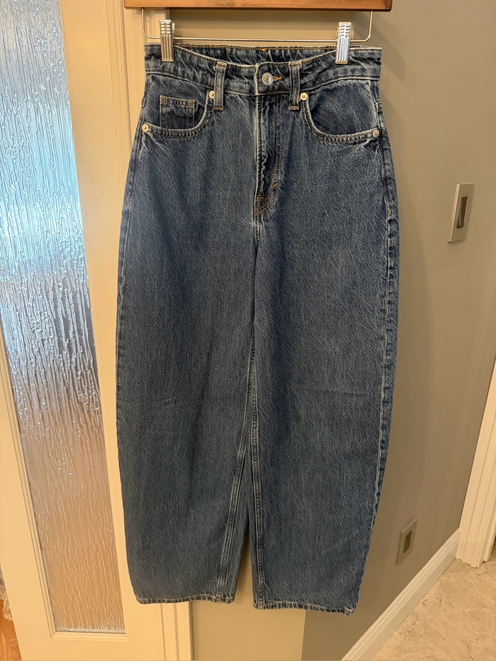 H&M &Denim Baggy High Waist Jeans Size 0 Loose Fit Wide Leg 100% Cotton